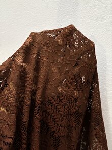 Auralis 酒紅色大尺碼女款T恤，優雅秋季蕾絲拼接透視喇叭袖緊身修身上衣，適合約會之夜、婚禮、正式晚餐、派對秋季穿搭 - 棕色 - 查看 8