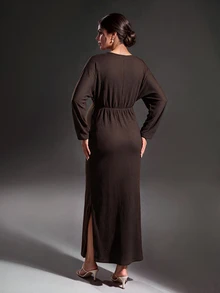 Cheriluna Maternity Maternity Brown Lace-Up Dress For Autumn/Winter - Coffee - View 2