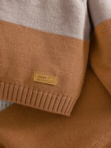 SHEIN Newborn Baby Striped Colorblock Long Sleeve Sweater And Cuffed Knit Pants Set Winter - Multicolor - View 4