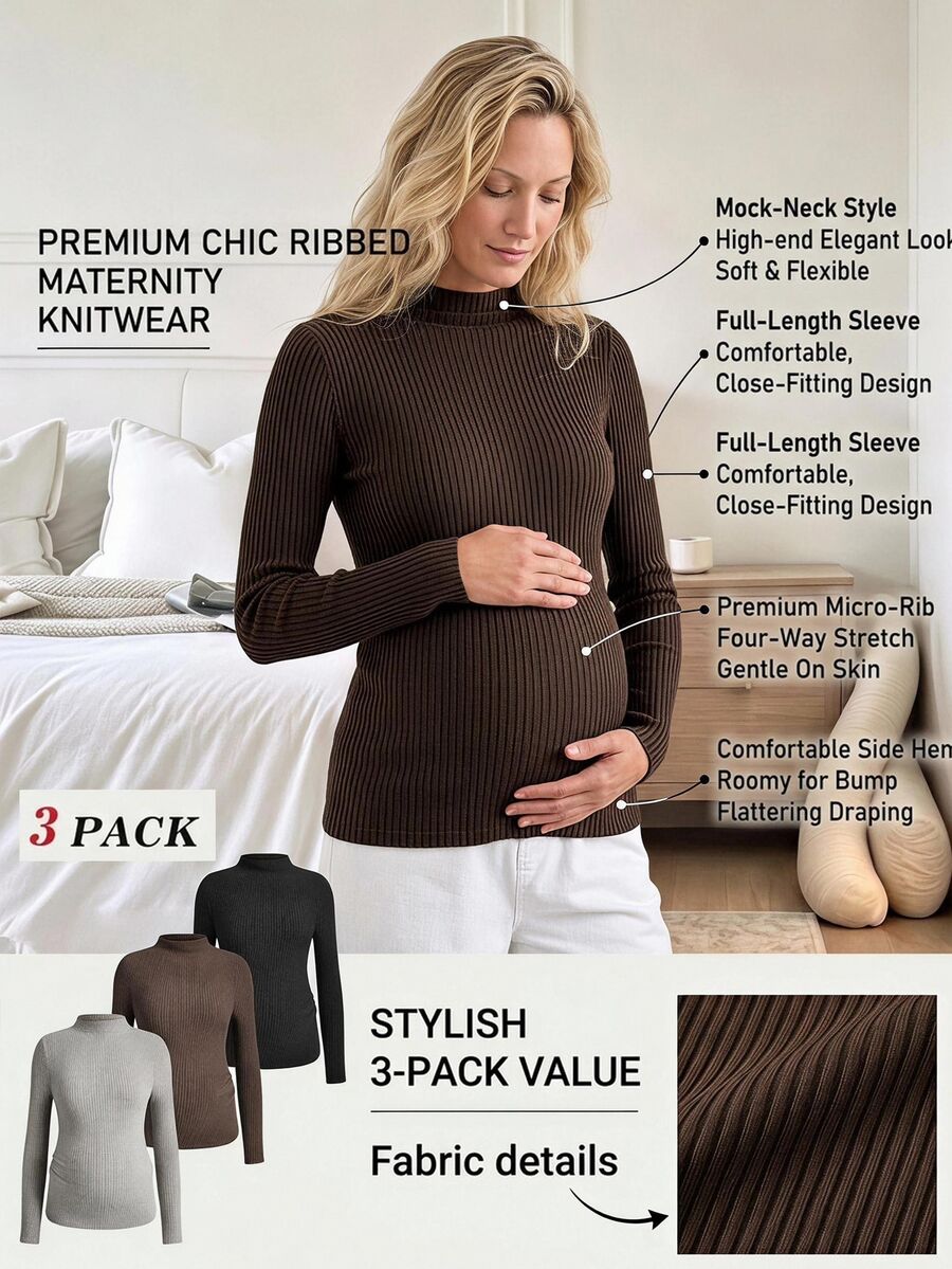 Modmama 3PCS Maternity T-Shirts Fall - Multicolor - View 1
