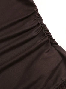 Sweetra Minimalist Knitted Patchwork Lace Long Sleeve T-Shirt And Versatile Casual Maxi Skirt Set - Coffee Brown - View 5