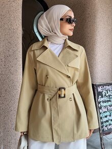 DAZY Women's Fashion Button Long Sleeve Lapel Trench Coat - Khaki - View 7
