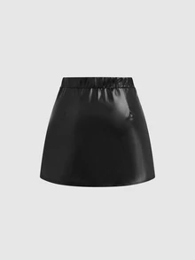 Sweetra Plus Size Women's Solid Color Casual Versatile Mini Skirt - Black - View 2