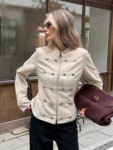 Serisse Women's Streetwear Button Decor Long Sleeve Jacket - Apricot - View 4