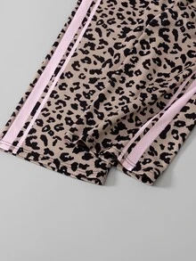 SHEIN HYPEME 童裝大童女孩秋冬時尚休閒日常百搭舒適字母圖案鈕扣領棒球夾克與條紋寬腿長褲 2 件套 - 粉色 - 查看 7