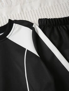 Genkimix Kids 2pcs/Set Boy Casual Sports Street Style Graphic Tricolor Striped Sweatshirt + Pants, Suitable For Daily Wear, School, Travel, Sports, Spring/Autumn, - Black - View 6