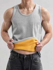DAZY Men's Solid Color Crew Neck Fleece Lined Casual Versatile Tank Top - Grey - View 3