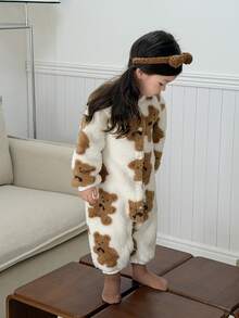 DAZY Infant (Girl) Round Neck Cartoon Plush Long Sleeve Bodysuit, Autumn/Winter - Brown - View 1