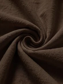 Zayélia French Style Asymmetrical Long Sleeve Shirt, Washed Textured Cotton Linen, Casual Commute Style, Misaligned Diagonal Collar With Contrast Color Wooden Buttons Design, Asymmetrical Hem, Loose Shoulder To Hide Body Shape, Versatile And Slimming - Brown - View 5
