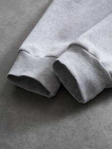 Manfinity Hypemode 男士連帽衫，刺繡與拼色設計，寬鬆版型，男士秋冬長袖連帽衫，衛衣布料，休閒舒適百搭，適合外出、通勤、街拍、旅行、度假、日常穿著等 - 灰色 - 查看 4