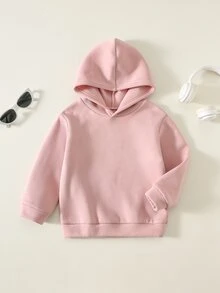 SHEIN 兒童小男孩小女孩秋冬純色針織連帽長袖套頭衛衣 粉色衛衣 男孩衛衣 - 彩色 - 查看 2