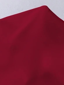 SHEIN LUNE 大尺碼女款拼色缺口V領長袖休閒襯衫 - 酒紅色 - 查看 6