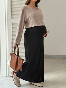 SHEIN Maternity Casual Dress And Asymmetrical Shoulder Top 2 Pieces Set - Multicolor - View 4