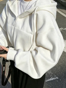 INAWLY 女款寬鬆連帽口袋休閒運動外套 秋冬女裝 - 白色 - 查看 3