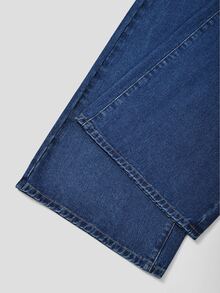GlowEve CURVE Plus Size Women's Contrast Trim Single-Breasted Ruffle Hem Denim Camisole And Wide Leg Denim Jeans 2 Pieces Set - Blue - View 4