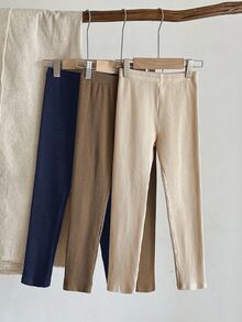 LMoss Kids LMoss 3件組女童純色修身休閒內搭褲，聖誕款，舒適秋冬款，溫暖舒適 - 彩色 - 查看 5