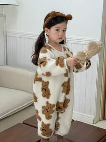 DAZY Infant (Girl) Round Neck Cartoon Plush Long Sleeve Bodysuit, Autumn/Winter - Brown - View 2