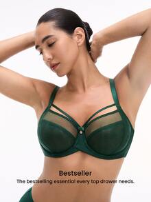 LUVLETTE Dream Curve Air Unlined Full Coverage Side Support Airy Christmas Green  Mesh Basic Breezy Comfort Minimizer Bra - Dark Green - View 5