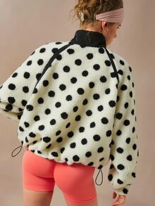 VARSIVA Jaket Olahraga Wanita Motif Polkadot Lengan Panjang dengan Resleting Setengah dan Kerah Tegak - Hitam dan Putih - View 8