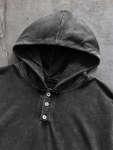 AXEPEAK 男士連帽美式街頭風復古做舊水洗運動衫 - 黑色 - 查看 3