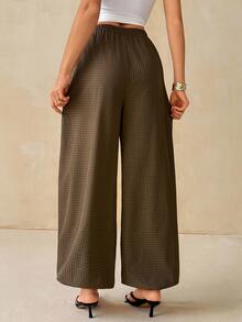 SHEIN Tall Tall Women's Brown Plaid Pattern Lantern Pants, Fashion, Casual, And Commuter Style - Brown - View 2