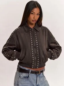 SHEIN BAE Women's Long Sleeve Zip-Up Casual Versatile Jacket - Brown - View 4