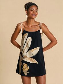 Travachic Women's Floral Print Tassel Tie Strap Vacation Cover-Up Dress - Multicolor - View 4