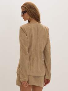 MUSEYN Beige Faux Suede Tailored Blazer Versatile Everyday Casual Chic Date Night New Season Fall - Khaki - View 4