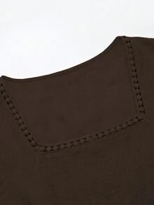 EMERY ROSE Kemeja Kasual Wanita Ukuran Besar Berkerah Bulat untuk Liburan Musim Gugur - Coffee Brown - View 4
