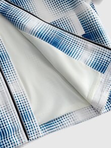 ROMWE MEN Men's Abstract Polka Dot Streetwear Jacket - Blue and White - View 6