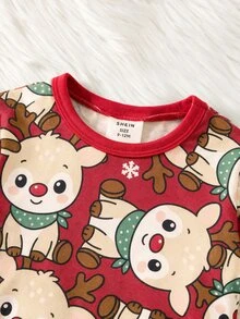 SHEIN 男嬰卡通圖案針織柔軟圓領長袖套頭上衣與彈性腰修身長褲 2 件套裝 - 彩色 - 查看 5