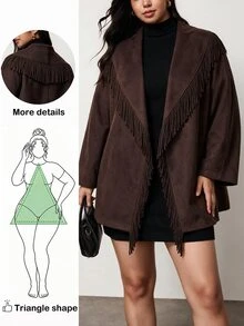 Truni Plus-Size Women's Dark Brown Wool Coat, An Elegant Autumn Commuter Style Pear Body,Triangle Body - Brown - View 3