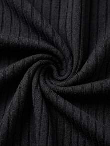 Firerie Plus Size Women's Solid Color Asymmetrical Shoulder Long Sleeve Ribbed Fashion Dress (Spring/Autumn) - Black - View 8