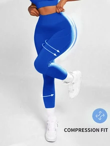 Easithlete Easithlete 女款無縫寬腰運動緊身褲 皇家藍 秋季 健身慢跑 運動寬鬆款 達拉斯牛仔啦啦隊風 舒適跑步褲 - 藍色 - 查看 4
