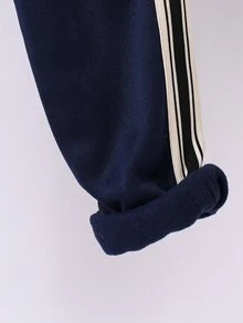 SHEIN Teen Boy Colorblock Long Sleeve Sweatshirt And Sweatpants Casual Daily Set - Navy Blue - View 4