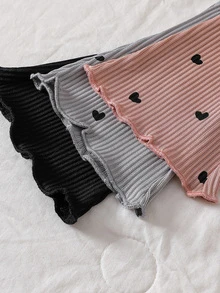 SHEIN Playful Pals 3件/包 女嬰純色長褲，簡約時尚，適合外出，春秋穿著，舒適風格 - 彩色 - 查看 5