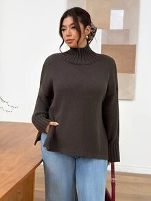 Lounesse Plus Size Women's Solid Color Pullover Sweater Suitable For Outings, Thanksgiving, Home Party Formal, Daily Wear, Birthday Fall Grey Baggy - Brown - View 5