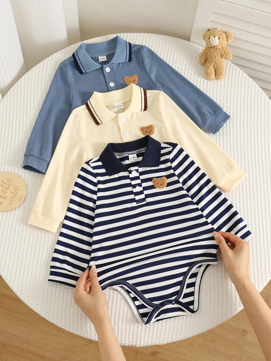 SHEIN 3 Buah Bodysuit Bayi Laki-laki - Biru - View 1