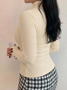 Dazy Plus Korean Style Autumn/Winter New High Neck Slim Fit Base Layer T-Shirt - Beige - View 2