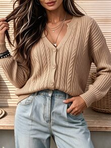 Holdful Holdful Women's Solid Color Casual Versatile Daily Cardigan - Camel - View 3