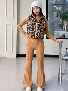 Tween Girl Long Sleeve Mini Knitted Black Coat Set Halloween Autumn Fall Style Fall Outfits - Brown - View 5