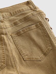 ROMWE Autumn/Winter Retro Hippie Side Lace-Up Flare Leg Women's Jeans - Coffee Brown - View 5