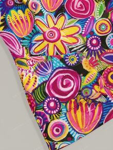 PopScrub Fun Abstract Floral Small Print Premium Women's Scrub Uniform Top - Multicolor - View 4
