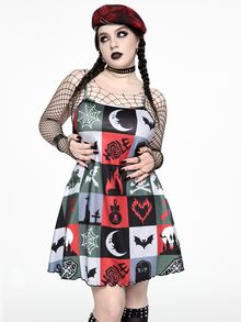 ROMWE Goth Y2K Christmas Dark Multi-Element Skull & Bell Sexy Dark Girl All-Over Print Mini Dress For Women - Multicolor - View 5