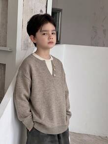 Dazy Kids Tween Boys Autumn/Winter 2 In 1 Drop Shoulder Sweater - Khaki - View 5