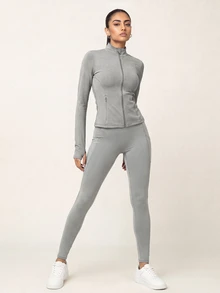 SHEIN BAE Women's Solid Color Casual Daily Outdoor Sports Jacket - Light Grey - View 8