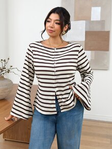 SHEIN Frenchy Plus Size Women's Striped Casual Everyday Outing Shirt - Multicolor - View 1
