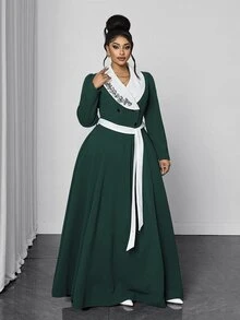 Maweii Plus Size Women's Long Sleeve French Vintage Elegant Mori Style Fresh Dress Fall - Green - View 5