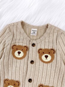 SHEIN 新生兒嬰兒卡通圖案休閒日常外出連身衣 - 卡其色 - 查看 9