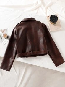 Tween Girl Solid Color Fashion Versatile Daily Casual Long Sleeve Jacket - Brown - View 2